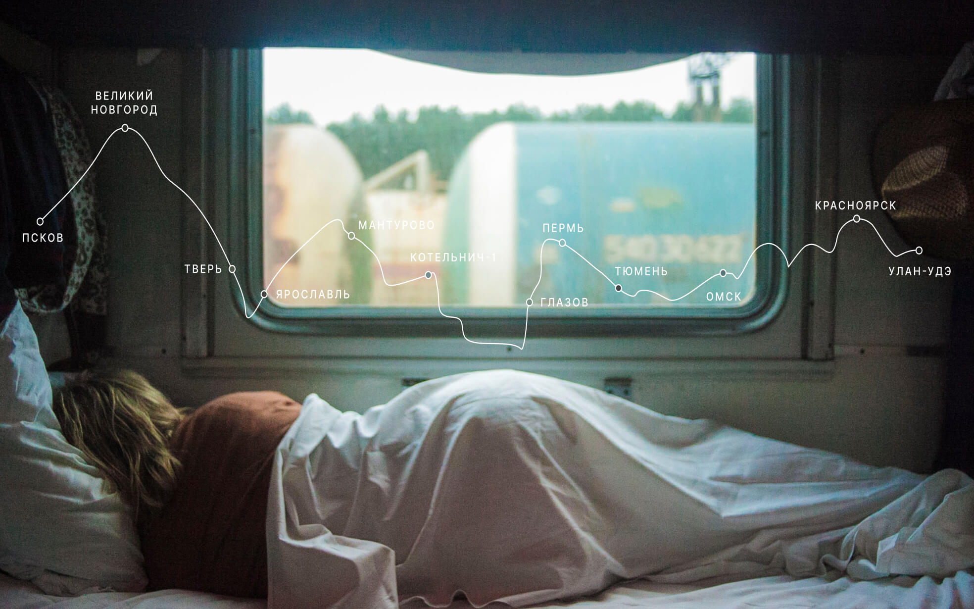 Фотография спящей девушки в поезде